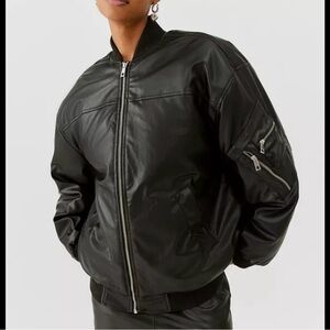 BDG Faux Leather Bomber Jacket – Black – Women’s Size Small (Oversized Fit)